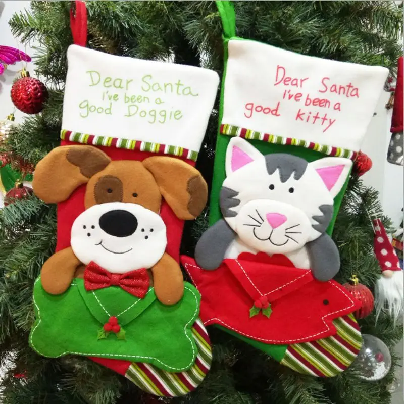 Cat Dog Shape Christmas Stocking Candy Gift Bag For Christmas Festive Party Supplies Stockings Gift Holders