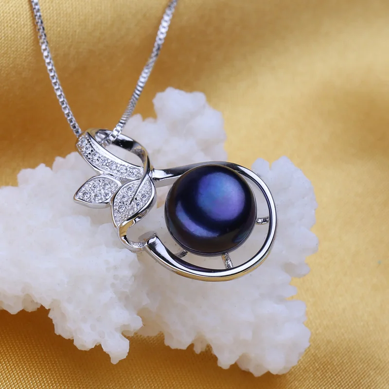 MITUO black Pearl Jewelry cute Pendant Necklace fashion style Natural Freshwater Silver Leaves gift box | Украшения и аксессуары