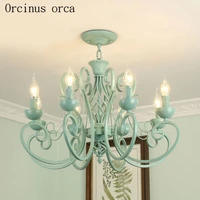 american pastoral creative candy color led chandelier girls bedroom childrens room lamp european simple color iron pendant lamp