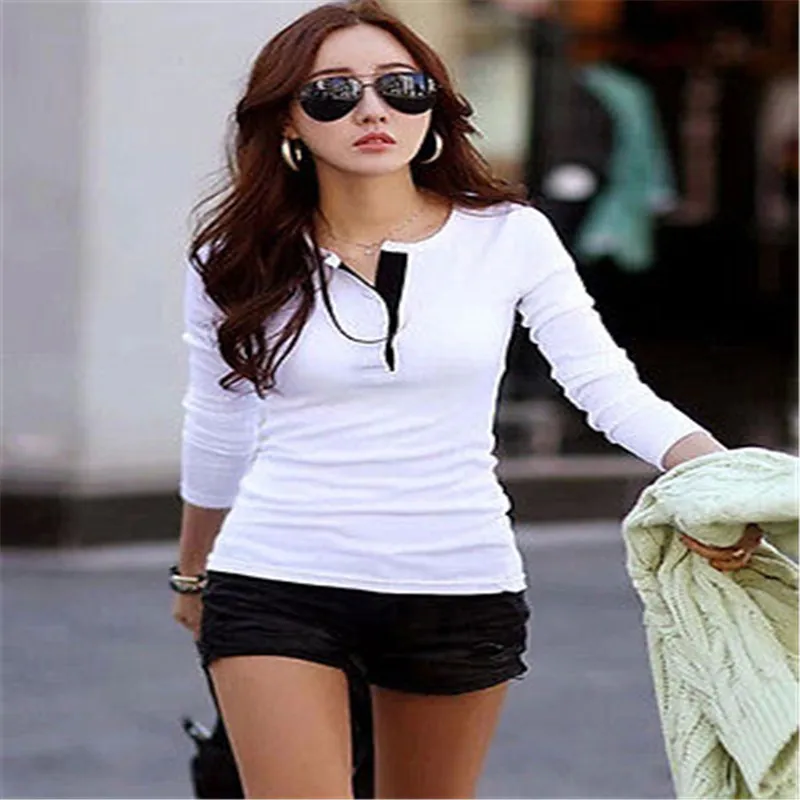 Черная красная белая блузка для женщин осень 2017 с длинным рукавом женские