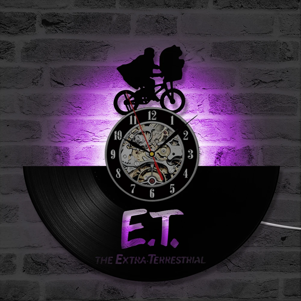 Черный полый CD пластинка светодиодный часы E.T. экстра-наземная виниловая запись креативный художественный Декор Античный стиль подвесные часы