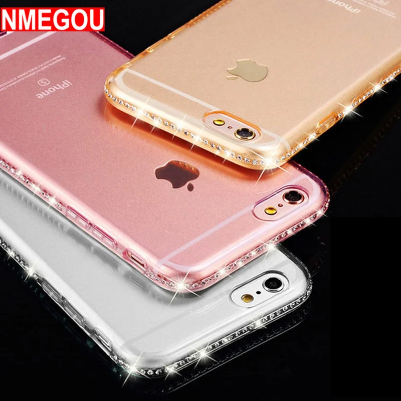 Блестящий Прозрачный чехол со стразами для Samsung Galaxy A5 A7 A3 J5 J7 2017 S7 Edge S8 S9 Plus Iphone X 7 6 8
