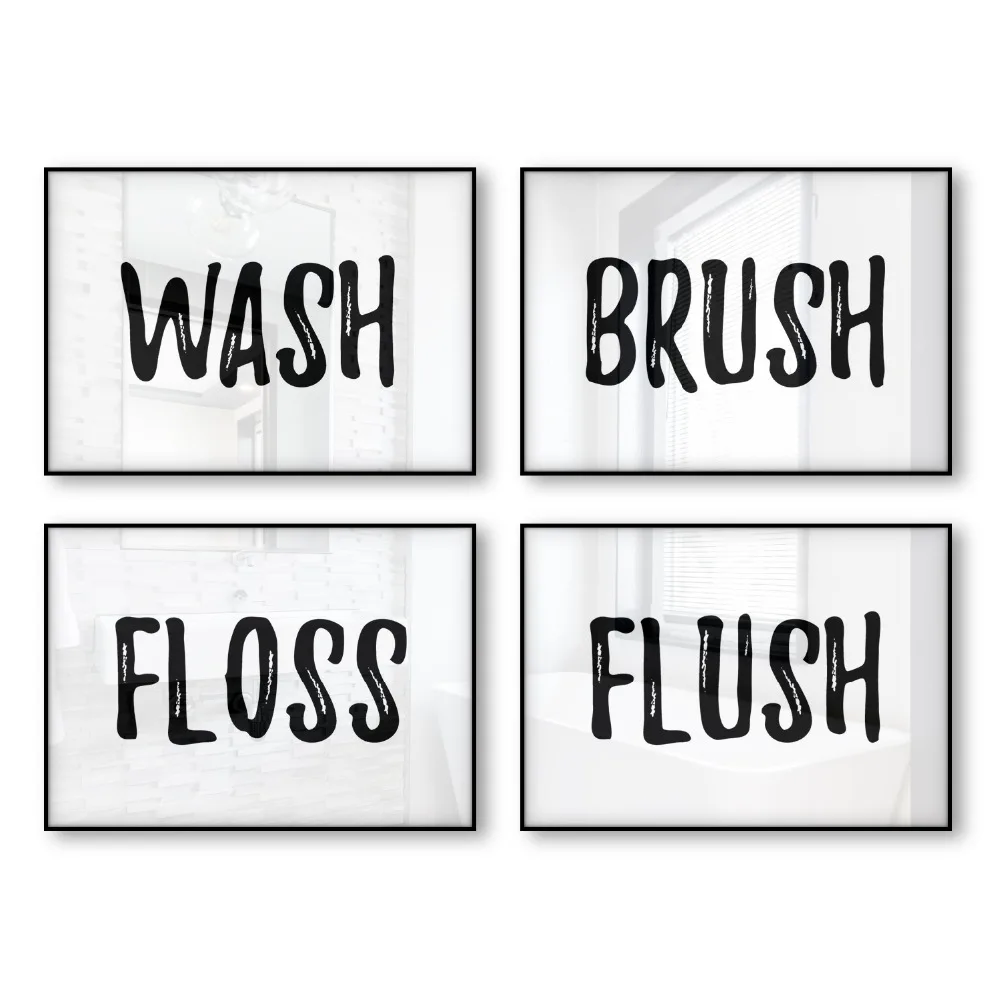 

Bathroom Rules Wash Brush Floss Flush Poster Decor Canvas Art Print Posters and Prints Wall Art Pictures Nordic Scandinavian