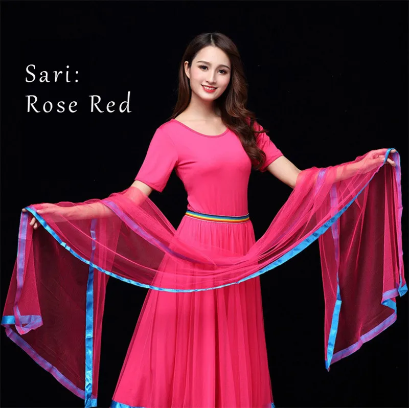 Sari Rose Red 2 шт., 15% скидка, индийское сари, платье для танца живота, тибетское, для социальных танцев, катак, бхаратанат, размера плюс, 6XL - Цвет: Sari Rose Red