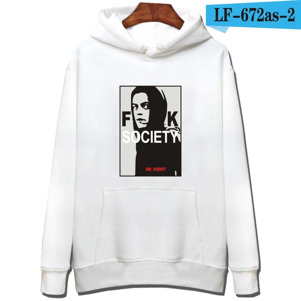 white LUCKYFRIDAYF мистер робот с капюшоном Мужские толстовки и свитшоты американский популярный драма мультфильм печати толстовки для мужчин хип хоп забавная одежда - Цвет: white