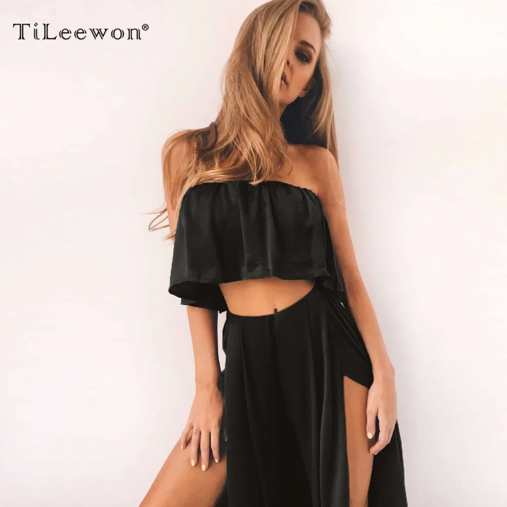Maxi Dress 2017 New Fashion Black Sexy Gothic Crop Top Christmas Women Summer Two Piece Set Vintage Party Dresses Vestidos | Женская
