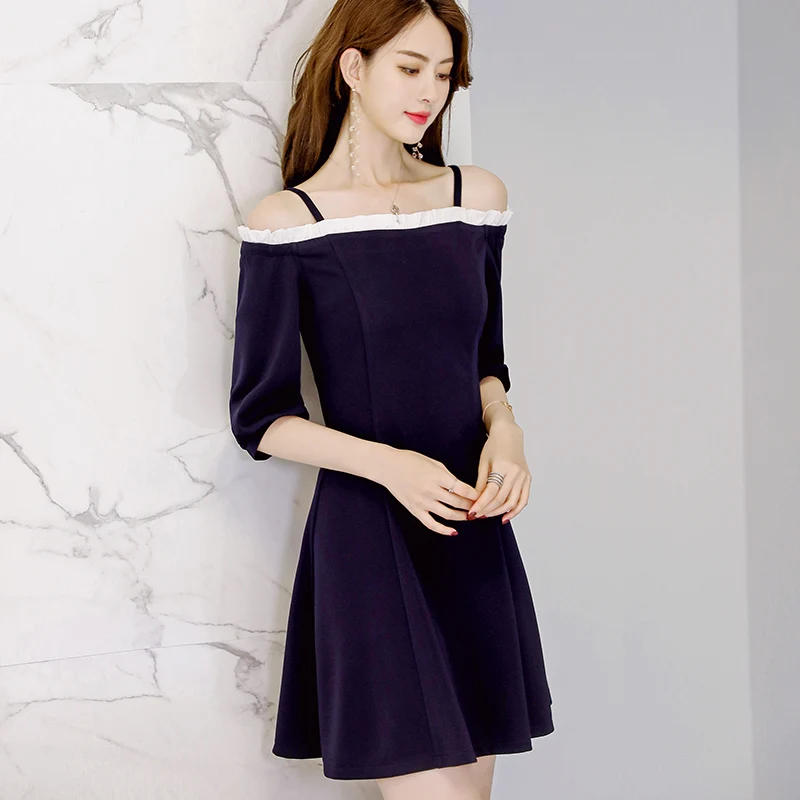 2018 женское модное летнее платье в Корейском стиле темно синие облегающие платья