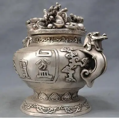 10 ''китайская Серебряная бронзовая миска с сокровищами для мальчика Бронзовая