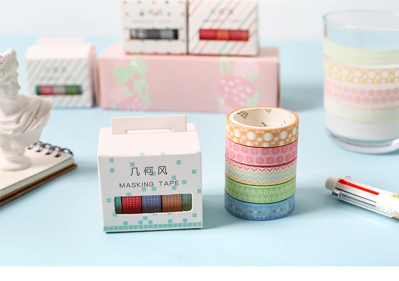 5Pcs/Set Grid Washi Tape Kawaii Decorative Adhesive Tape Thin Striped Masking Tape For Stickers Scrapbooking DIY Stationery Tape