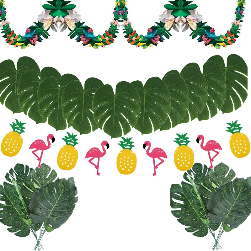 Баннер с тропическими пальмовыми листьями фламинго ананасами Пляжное украшение