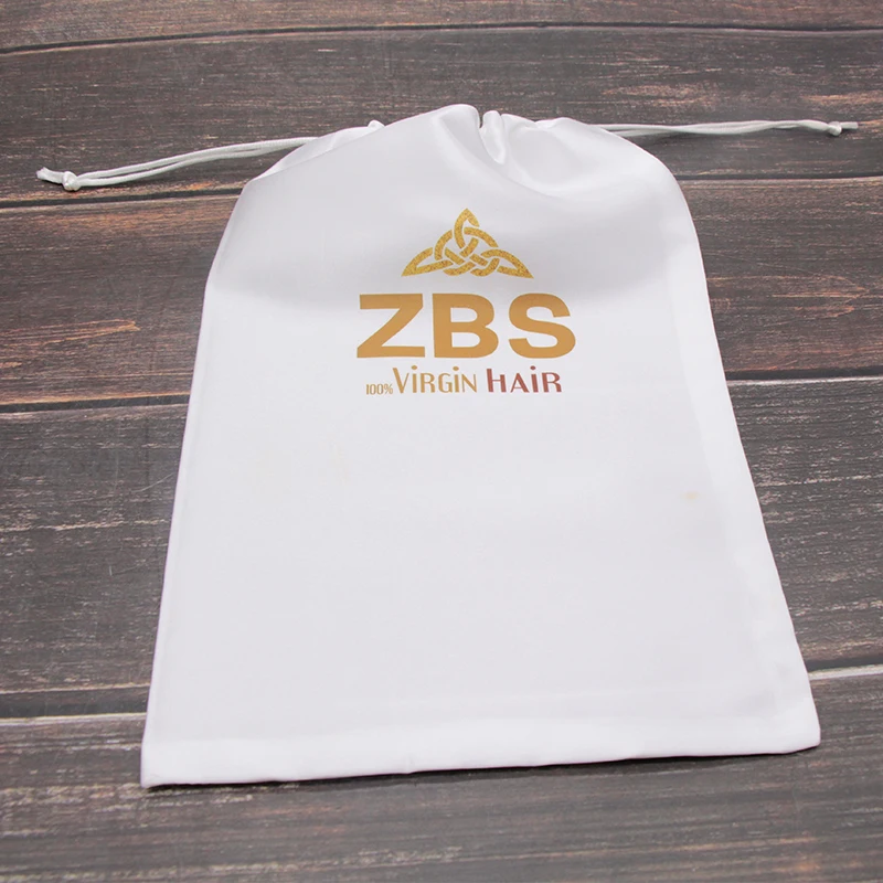 Custom Logo Printed Polyester Satin Bags Drawstring Hair Packaging Extension White Black Pink Red | Дом и сад