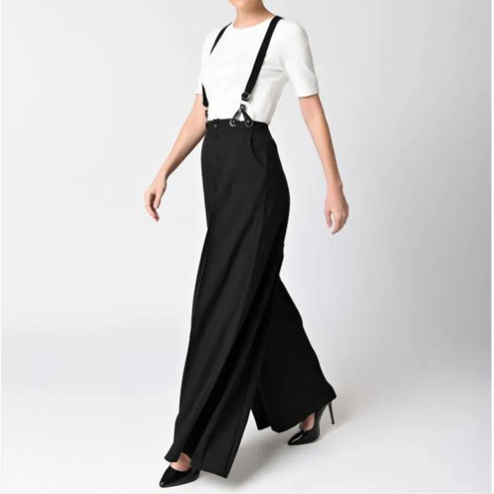 Женские винтажные широкие брюки на бретельках повседневные однотонные длинные
