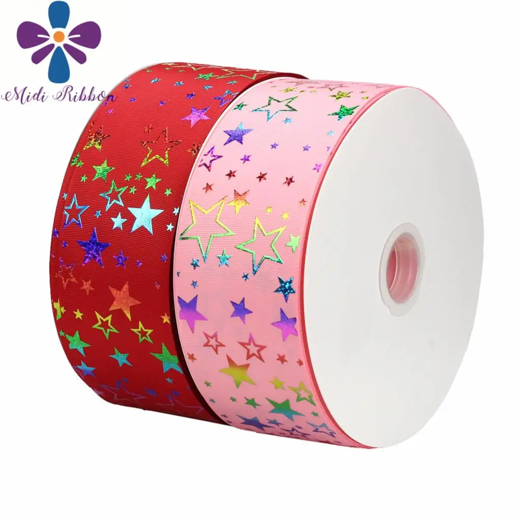 3 &quot75 мм блестящая Звезда голограмма Радужная фольга Grosgrain лента DIY