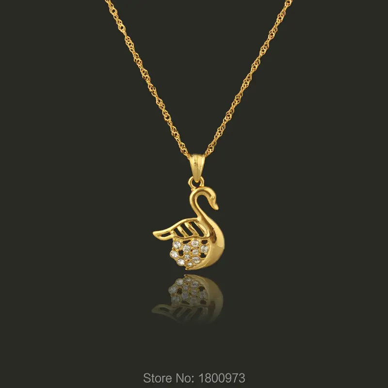Новое поступление золотистого цвета Кристалл Циркон лебедь кулон ожерелье