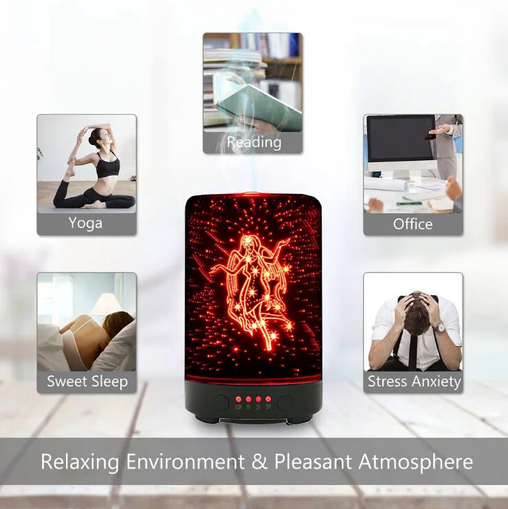 100 ml 3D Constellation Glass Ultrasonic Air Humidifier with LED Night Aroma Lamp Aromatherapy Essential Oil Diffuser for Home | Бытовая