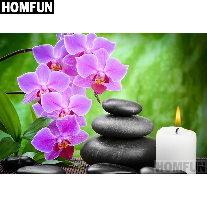 Картина для алмазной вышивки HOMFUN A06644 алмазная вышивка Свеча в форме орхидеи
