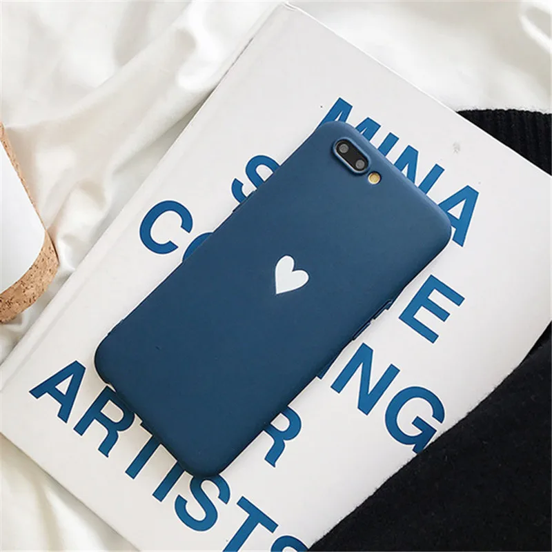 Матовые однотонные красные и синие чехлы с сердечками для huawei P30 P20 mate 10 20 Pro Lite Honor 8X 8A 10 MAX Lite V20 P Smart - Цвет: Blue