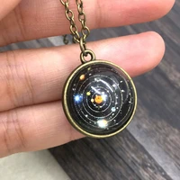 solar system necklace pendant planet collares galaxy s double sided glass dome glass universe sieraden custom star boho collane