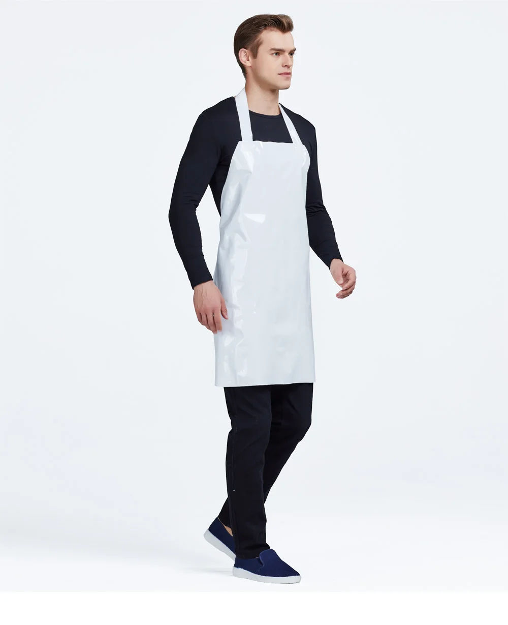 White Short Pu Kitchen Waterproof And Oil-Proof Anti-Fouling Aprons For Men Women Adults