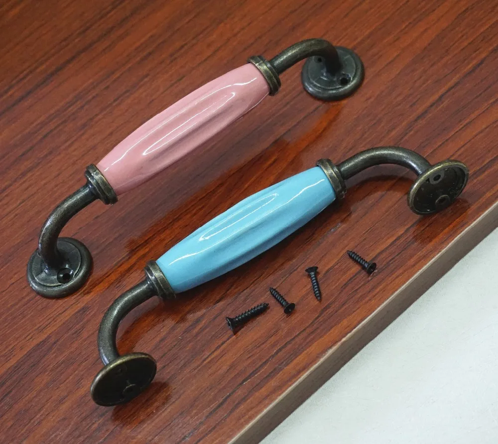 5 ''Керамика ручки Кухня Кабинета тянуть розовый синий ящика Дверные