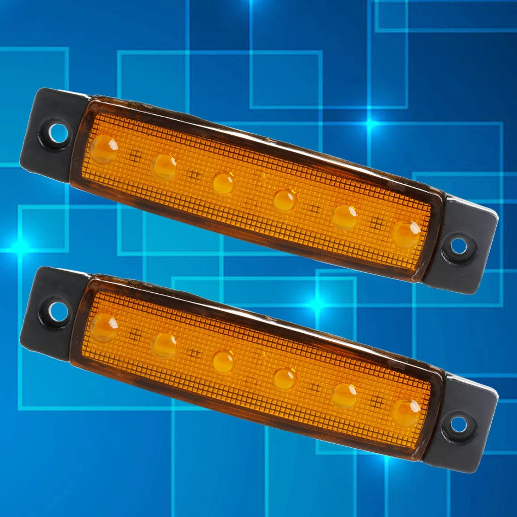 

2X 6-LED Bus Van Boat Truck Trailer Side Marker Tail Light Lamp Yellow/Amber 12V