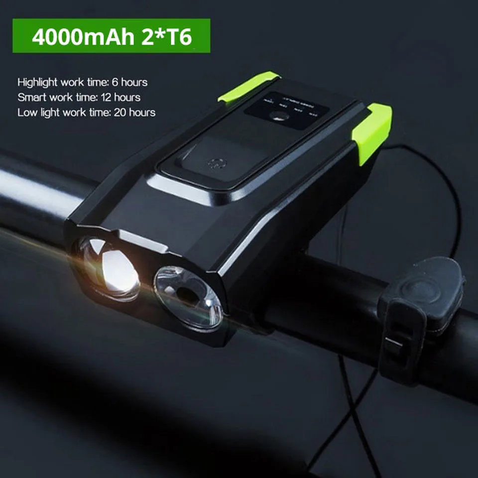 4000mAh Green 4000 мА/ч, индукционный велосипедный передний светильник, набор, USB Перезаряжаемый умный головной светильник с рогом, 800 люмен, светодиодный велосипедный фонарь, велосипедный мигающий светильник - Цвет: 4000mAh Green