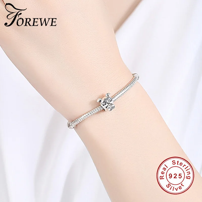 FOREWE 100% Стерлинговое Серебро 925 пробы милые животные голова собаки Очаровательные