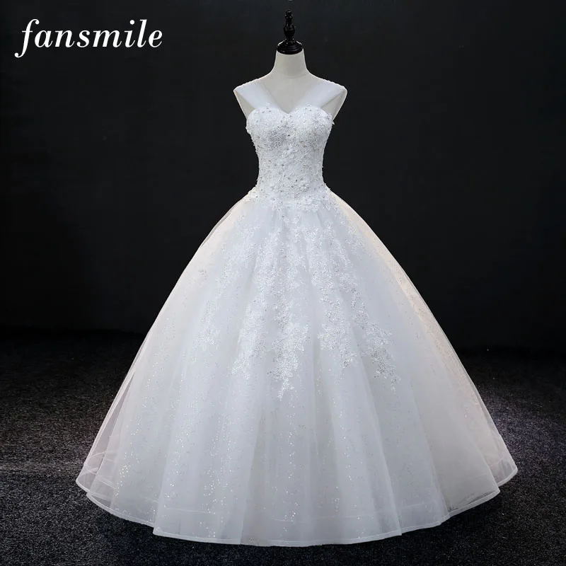 

Fansmile Spaghetti Straps Vestido De Noiva Ball Wedding Dresses 2020 Customized Plus Size Bridal Dress Wedding Gown FSM-127F