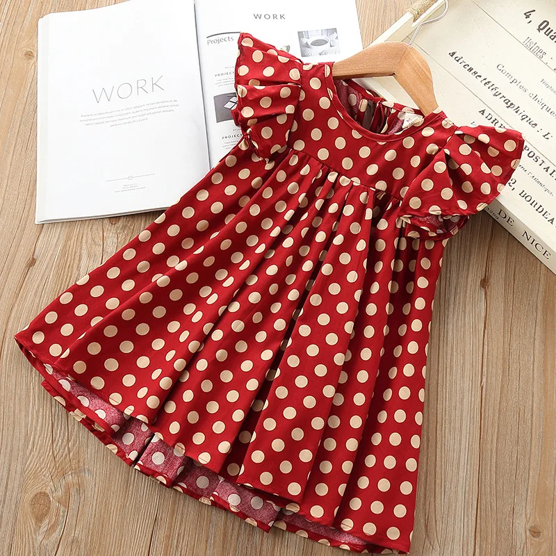 2019 Girl Baby Summer Dress Flying Sleeved Dot Princess Dresses Kids Girls Birthday Party Vestido Children Clothes Outfit | Детская