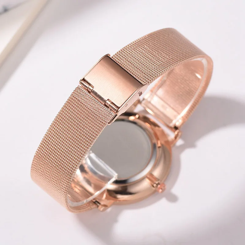 Модные черные кварцевые часы женские сетчатые из нержавеющей стали с браслетом