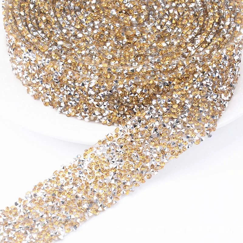 1 Yardx3cm стразы из смолы, отделка, сетка, исправление, стразы, кристальная сетка, окантовка, свадебные аппликации с бисером в рулоне для платьев, ювелирных изделий - Цвет: Silver Lt col topaz