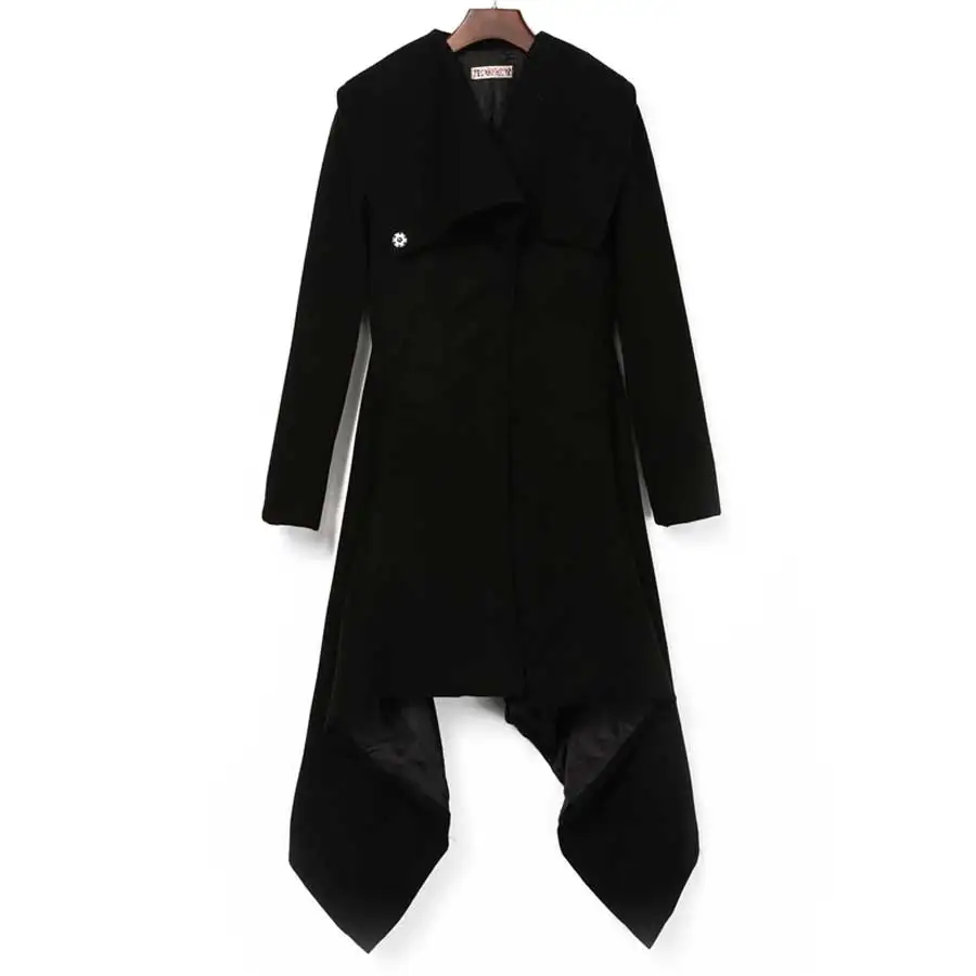 

2019 Plus Size Women Trench Overcoat Long Sleeve Asymmetrical Warm Coat Oversized Autumn Winter Woolen Outwear VKCO1067