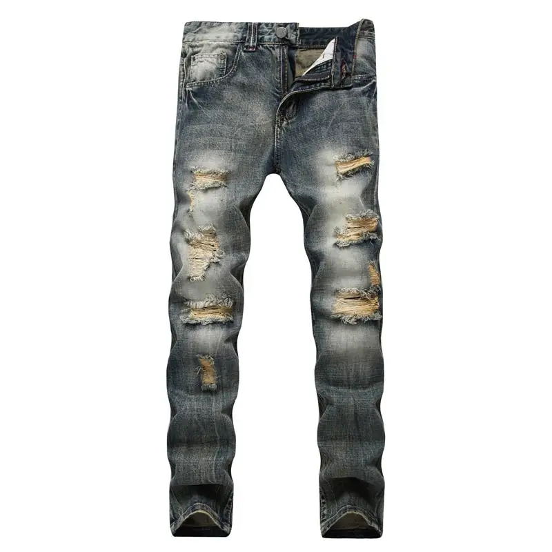 Fashion 2018 Autumn Mens denim long pants casual distressed hole male Jeans Masculino Trousers mens straight blue jeans 28-42 | Мужская