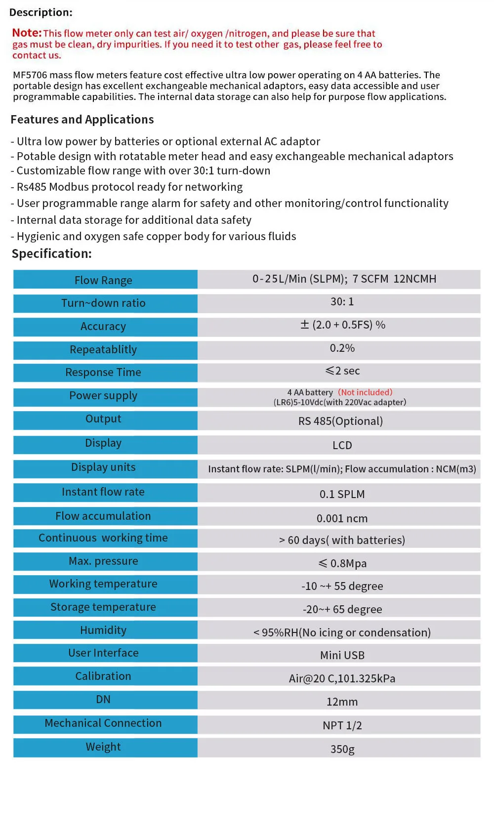 MF5706 портативный кислородные счетчики цифровой Воздушный газовый расходомер 25л/мин MF5706
