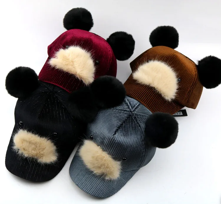 Hat for boy and girl Children's hat 2018 autumn winter new cute cartoon double ball pompom hats baseball caps kids Snapback | Детская
