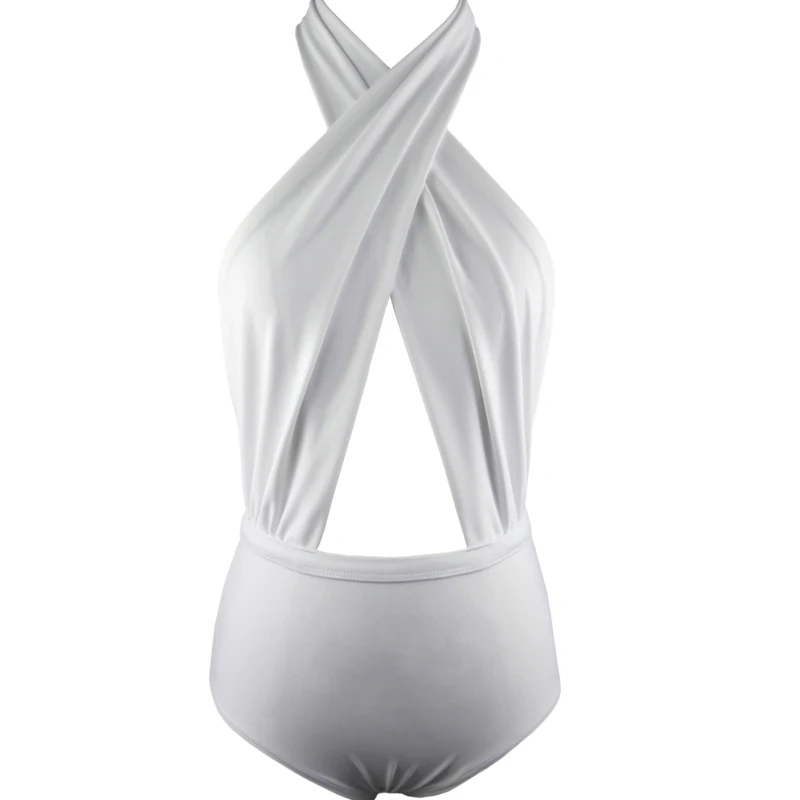 Цельный купальник монокини черно белый сексуальный с перекрещенными лямками на
