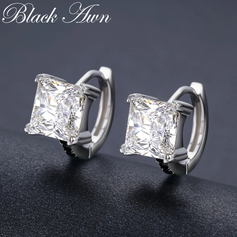 Женские серьги-кольца из серебра 5 12 пробы с квадратным кольцом [BLACK AWN] Изящные