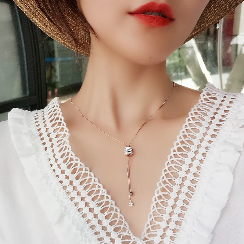 YUN RUO 2019 шикарная мода Хрустальная подвеска ожерелье цвета розового золота