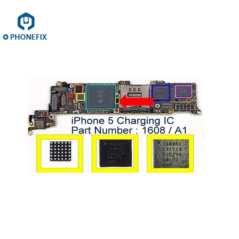 PHONEFIX 5 шт./лот USB Зарядное устройство микросхема подзарядки U2 IC 1610 A1 A2 A3 610A3B 1612A1 для iPhone 5S, 6, 6 S, 7, 8, X ремонта печатных плат