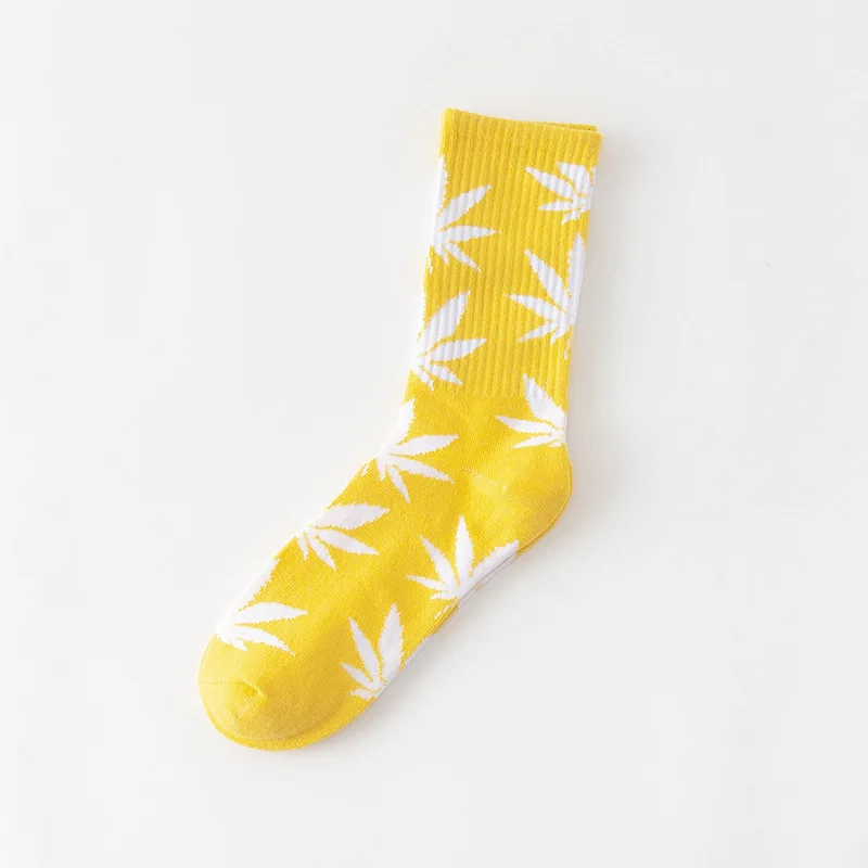 huangbai 1 pair Men's Fashion Business Weed Hemp Cotton Socks Street Fashion Skateboard Couple Girls Harajuku Trend Socks Give Men a Gift - Цвет: huangbai