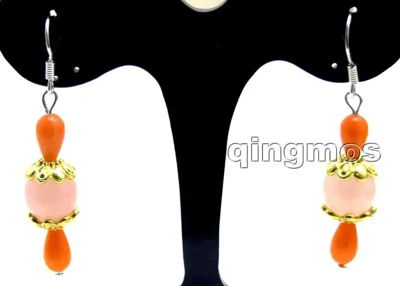 SALE 5*9mm orange drop coral and 10mm pink beads earring silver s925 hook-ear416 wholesale/retail Free shipping | Украшения и