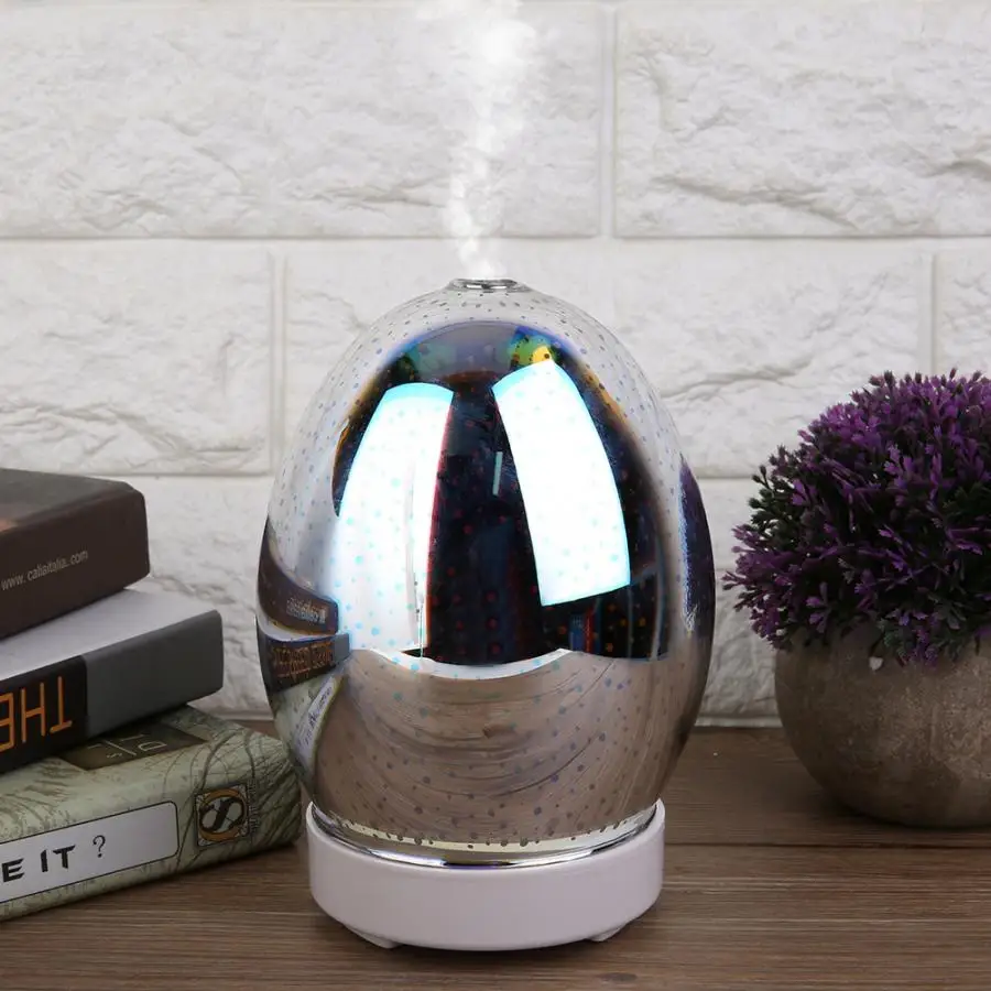 

100ml 3D Air Humidifier Glass Aroma Essential Oil Diffuser Mist Maker Ultrasonic Fireworks LED Light Humidifier New