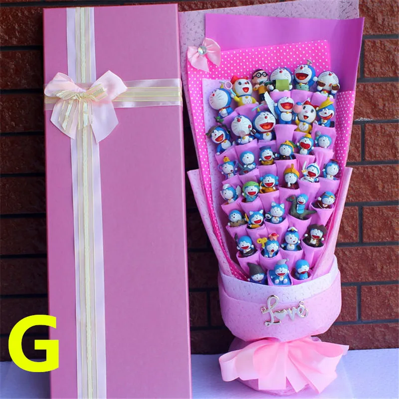 Мини ПВХ Doraemon Цветы Букет Искусственные розы цветок из искусственного шелка подарок Букеты Свадебные День Святого Валентина игрушки довольно люблю