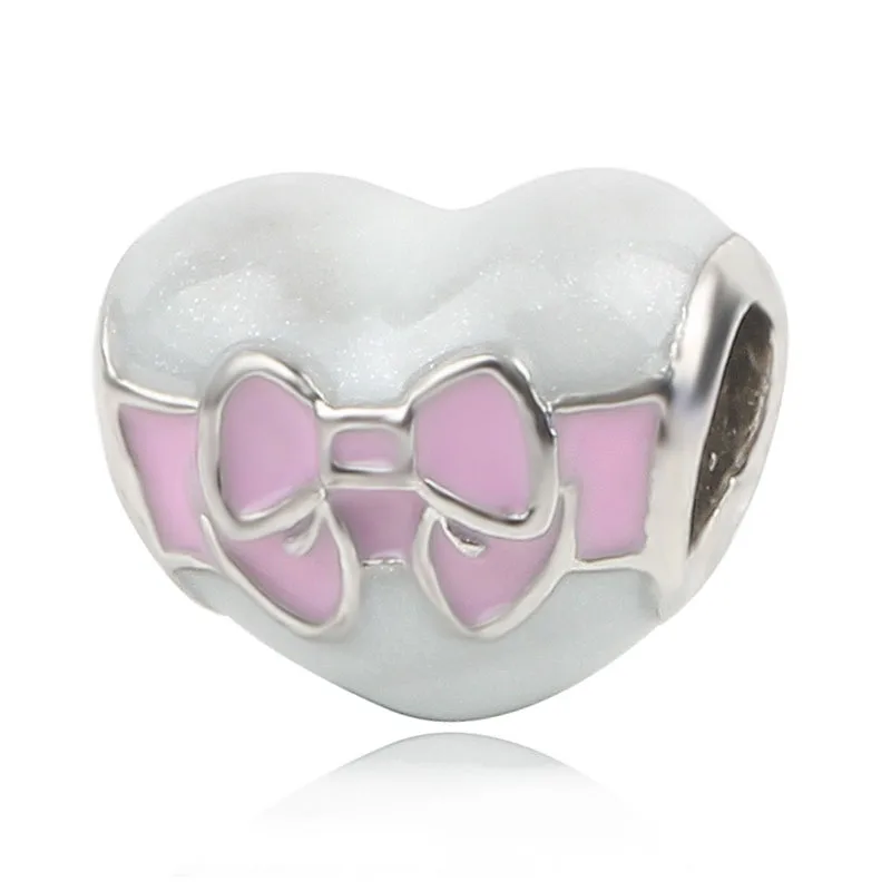 pink bow heart Новейшая Милая кошка бультерьер бульдог Лабрадор бусинки в форме щеночка Европейская Бусина Подходит Pandora Женские Подвески для девушки браслеты и подвески - Цвет: pink bow heart