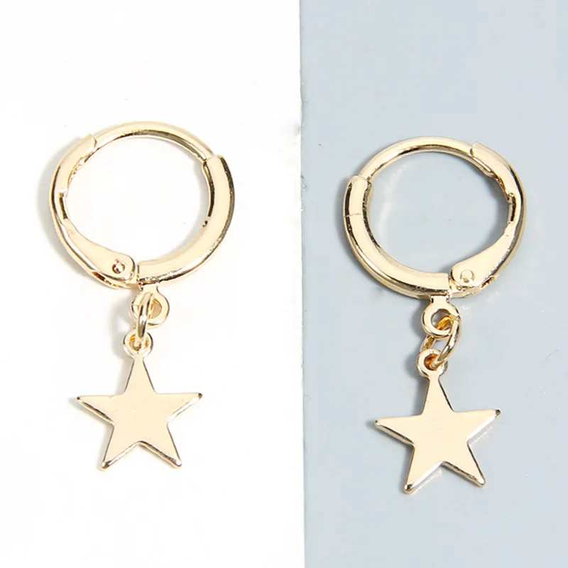 Star Golden Модные серьги-кольца в виде Луны и звезды для девочек, Маленькая подвеска унисекс, Женские Висячие украшения для ушного пирсинга - Окраска металла: Star Golden