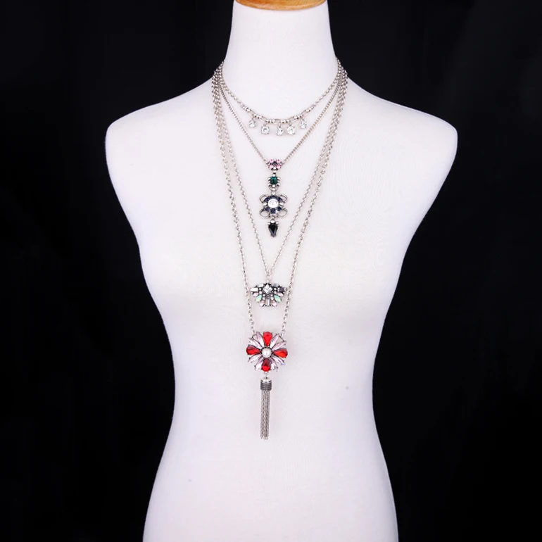 Женское Ожерелье с цветком разноцветное серебряное ожерелье длинной кисточкой |