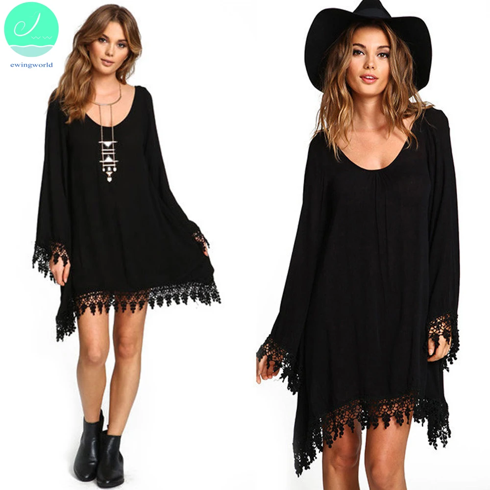 Осень и лето Для женщин новый Дизайн Сексуальная Полный Flare рукавом v-образным