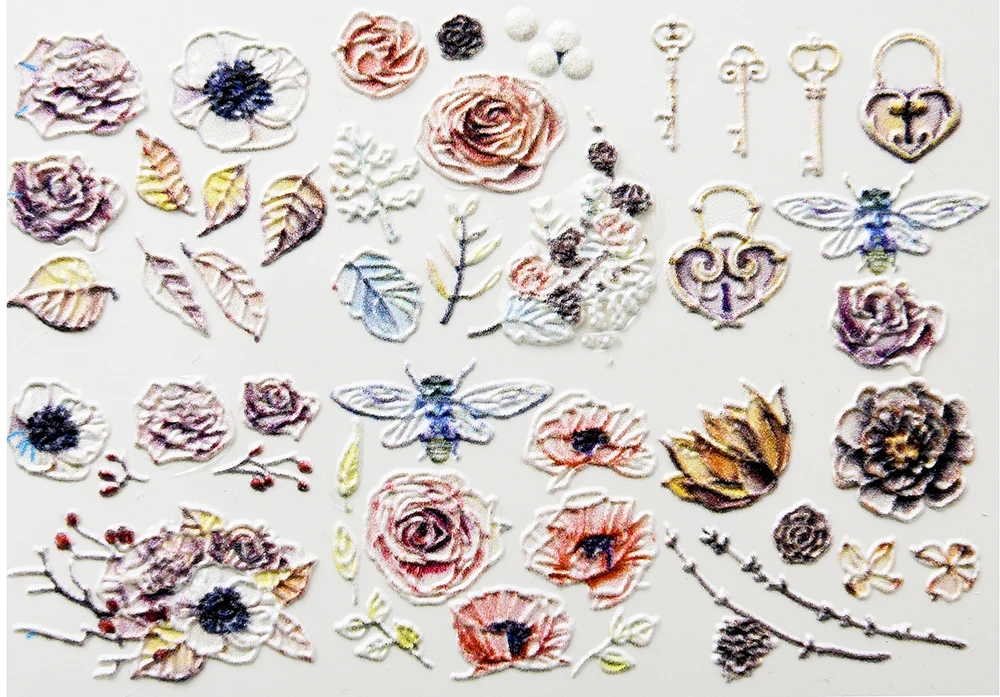 3D Acrylic Engraved flower Nail Sticker flower fish butterfly Water Decals Empaistic Nail Water Slide Decals hot Z0166