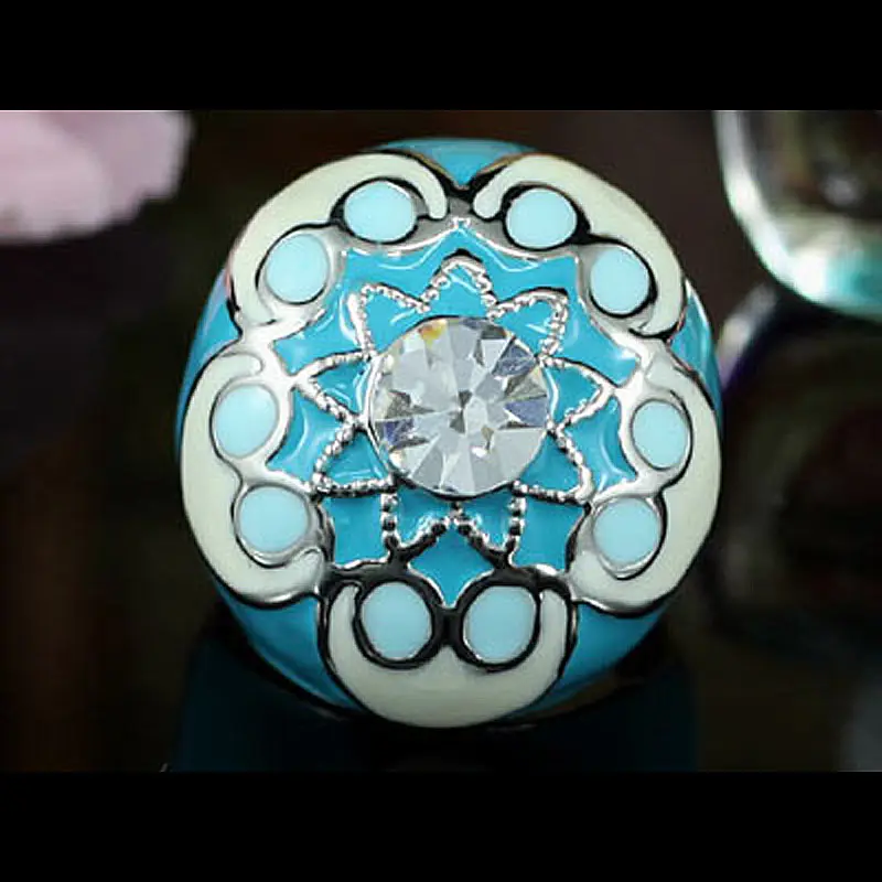 Кольцо с австрийским кристаллом CSR140 павлиньими звездами и голубыми цветами|austrian