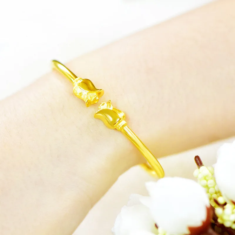 

OMHXZJ Wholesale European Fashion Woman Girl Party Wedding Gift Rose Open 24KT Yellow Gold Cuff Bangle BA102